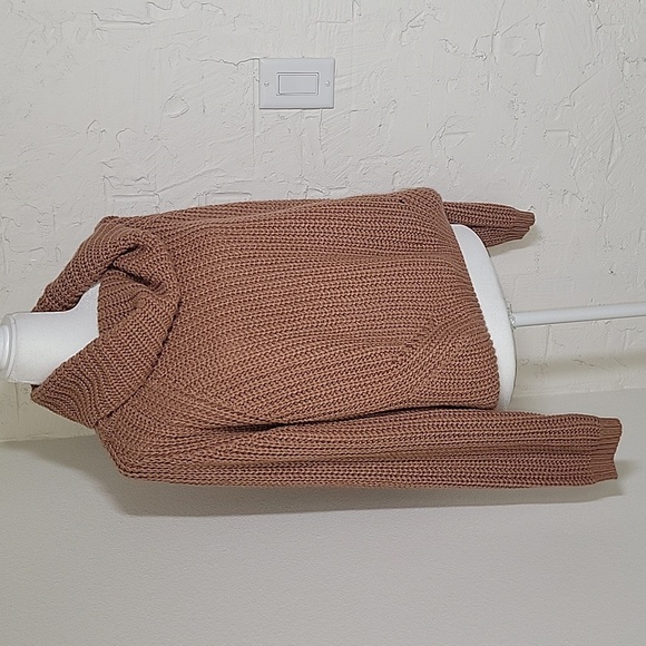 Moon & Madison Sweater Pullover Cropped Cowl Neck Knitted Chunky Relaxed Brown L - Picture 6 of 14